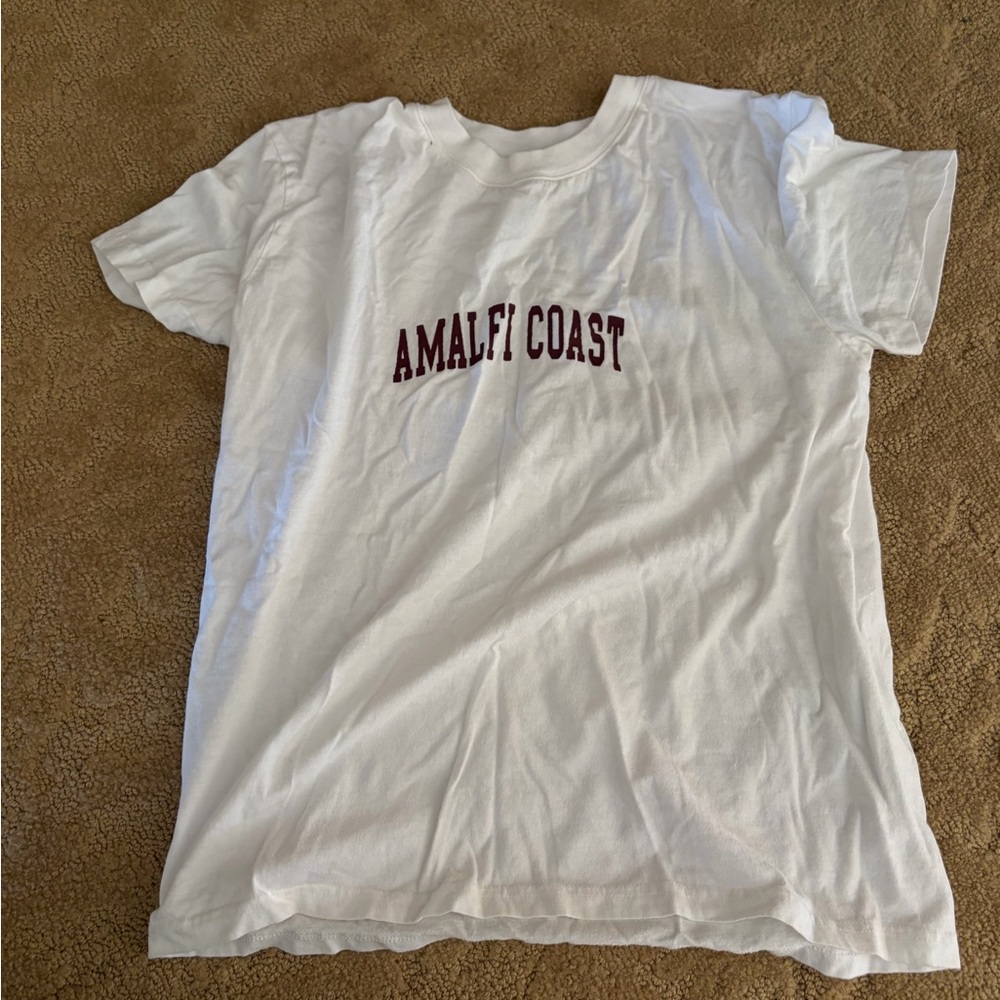 Brandy Melville White Tee with Maroon "Amalfi Coast" Graphic